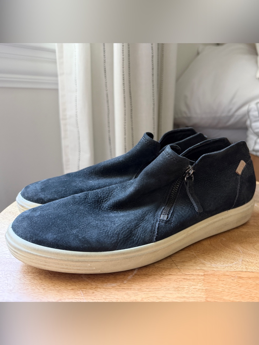 Ecco Black Suede Ankle Zip Booties with Cream Sole